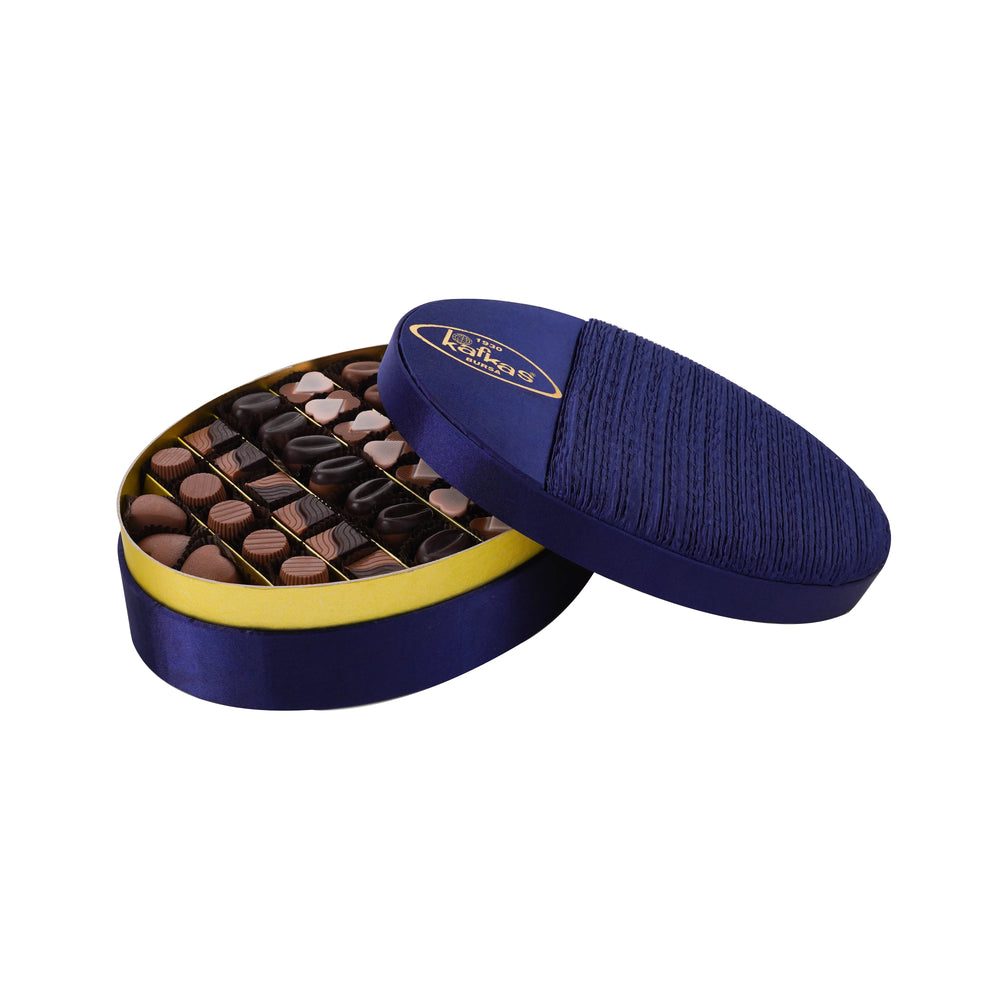 Kafkas Çikolata Oval Kumaş Kutu 500 Gr (Mavi)